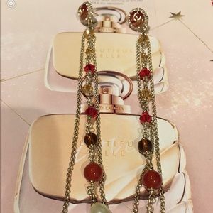 AUTH  CC Long Crystal Bead Dangle Drop Earrings